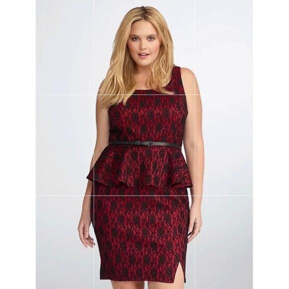 Torrid x Rebel Wilson Red&Black Lace Peplum Sheath Midi Dress Sz.26W - Picture 2 of 15